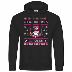 deinshirt Kapuzenpullover Weihnachten muss glitzern Mit Print Motiv Grafik Rosa/Lila/Rot