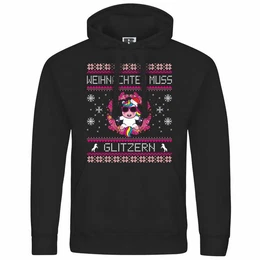 Kapuzenpullover Herren Kapuzenpullover Weihnachten muss glitzern Mit Print Motiv, Grafik
