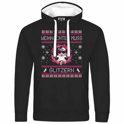 deinshirt Kapuzenpullover Weihnachten muss glitzern Mit Print Motiv Grafik Lila/Rosa