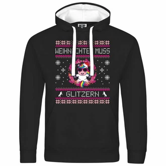 deinshirt Kapuzenpullover Weihnachten muss glitzern Mit Print Motiv Grafik Lila/Rosa