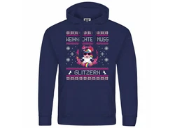 deinshirt Kapuzenpullover Weihnachten muss glitzern Mit Print Motiv Grafik Dunkelblau/Blau/Lila
