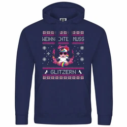 deinshirt Kapuzenpullover Weihnachten muss glitzern Mit Print Motiv Grafik Dunkelblau/Blau/Lila
