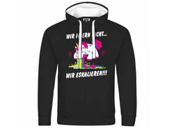 deinshirt Kapuzenpullover Herren Wir feiern nicht WIR ESKALIEREN Einhorn Hellblau/Schwarz/Mischfarben/Lila/Weiß