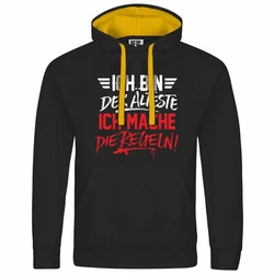 deinshirt Kapuzenpullover Ich bin der älteste ich mache die Regeln Schwarz/Grau