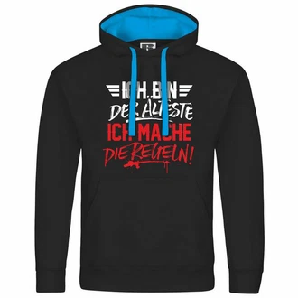 deinshirt Kapuzenpullover Ich bin der älteste ich mache die Regeln Schwarz/Dunkelblau/Blau deinshirt Kapuzenpullover Ich bin der älteste ich mache die Regeln Schwarz/Dunkelblau/Blau