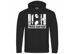 deinshirt Kapuzenpullover Ich muss gar nix Schwarz/Dunkelblau/Gold