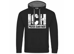 deinshirt Kapuzenpullover Ich muss gar nix Schwarz/Dunkelblau/Rot