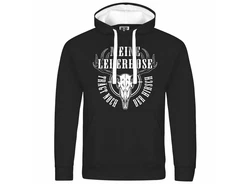 deinshirt Kapuzenpullover Herren Meine Lederhose trägt noch der Hirsch Mit Print Motiv Schwarz