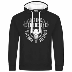 deinshirt Kapuzenpullover Herren Meine Lederhose trägt noch der Hirsch Mit Print Motiv Schwarz