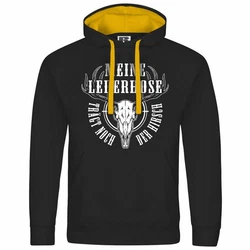 deinshirt Kapuzenpullover Herren Meine Lederhose trägt noch der Hirsch Mit Print Motiv Schwarz/Gelb