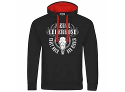 deinshirt Kapuzenpullover Herren Meine Lederhose trägt noch der Hirsch Mit Print Motiv Schwarz/Rot