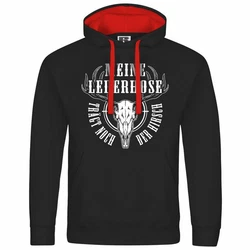 deinshirt Kapuzenpullover Herren Meine Lederhose trägt noch der Hirsch Mit Print Motiv Schwarz/Rot
