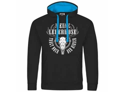 deinshirt Kapuzenpullover Herren Meine Lederhose trägt noch der Hirsch Mit Print Motiv Schwarz/Dunkelblau/Blau/Hellblau