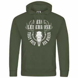 deinshirt Kapuzenpullover Herren Meine Lederhose trägt noch der Hirsch Mit Print Motiv Dunkelgrün/Grün