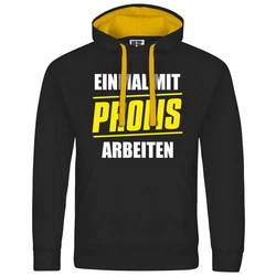 deinshirt Kapuzenpullover Einmal mit Profis arbeiten Schwarz/Grau/Dunkelgrau/Braun/Gelb
