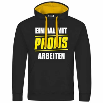 deinshirt Kapuzenpullover Einmal mit Profis arbeiten Schwarz/Grau/Dunkelgrau/Braun/Gelb