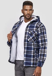 Blouson Holzfller Thermohemd Kariert Geftterte Hoodie Jacke 2598 in Blau-Schwarz