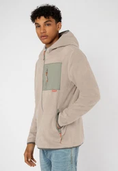 SUBLEVEL Fleecejacke mit Kapuze Beige/Khaki