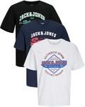 Jack & Jones Print-Shirt (Spar Set, 3er-Pack) Dunkelblau/Blau/Mischfarben/Hellblau/Schwarz/Rot