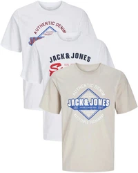 Jack & Jones Print-Shirt (Spar Set, 3er-Pack) Khaki/Hellblau/Creme/Blau