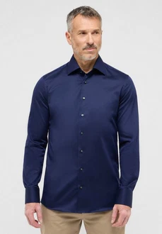 Eterna Langarmhemd SLIM FIT NON IRON Dunkelblau/Blau