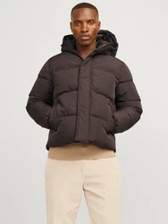 Jack & Jones Steppjacke JJEBradley Puffer mit Kapuze dunkelbraun
