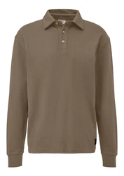 s.Oliver Langarm-Poloshirt mit Logo Stickerei Khaki/Dunkelgrün/Braun/Beige