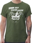 Shirtracer T-Shirt Komm her Fischi Angler Geschenke Dunkelgrün/Grün/Beige