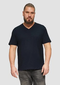 s.Oliver T-Shirt mit V-Ausschnitt und Logo-Print Artwork Dunkelblau/Blau