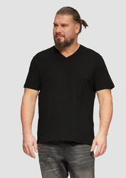 s.Oliver T-Shirt mit V-Ausschnitt und Logo-Print Artwork Schwarz/Braun