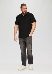 s.Oliver T-Shirt mit V-Ausschnitt und Logo-Print Artwork Schwarz/Braun