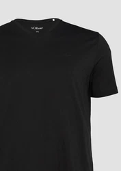 s.Oliver T-Shirt mit V-Ausschnitt und Logo-Print Artwork Schwarz/Braun