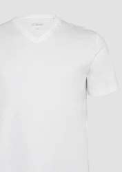 s.Oliver T-Shirt mit V-Ausschnitt und Logo-Print Artwork Weiß/Creme/Grau/Hellgrau