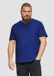 s.Oliver T-Shirt mit V-Ausschnitt und Logo-Print Artwork Blau/Dunkelblau