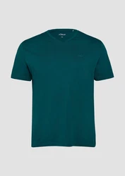 s.Oliver T-Shirt mit V-Ausschnitt und Logo-Print Artwork Türkis/Dunkelgrün/Grün