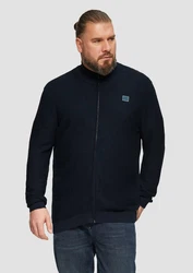 s.Oliver Outdoorjacke Strukturierte Strickjacke mit Logo-Patch Dunkelblau/Hellblau/Blau/Türkis