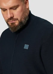 s.Oliver Outdoorjacke Strukturierte Strickjacke mit Logo-Patch Dunkelblau/Hellblau/Blau/Türkis