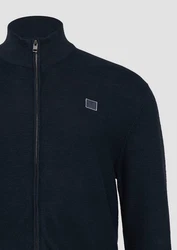 s.Oliver Outdoorjacke Strukturierte Strickjacke mit Logo-Patch Dunkelblau/Hellblau/Blau/Türkis