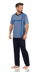EloModa Pyjama Herren Sommer (2 tlg) Grau/Hellblau/Blau
