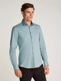 Businesshemd POPLIN STRETCH SLIM SHIRT mit Kentkragen, Logoprint auf Brusthhe