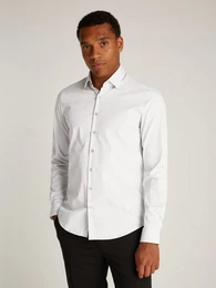 Businesshemd POPLIN STRETCH SLIM SHIRT mit Kentkragen, Logoprint auf Brusthhe