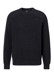 BOSS ORANGE Strickpullover Alamaka mit Rundhalsausschnitt Dunkelblau/Schwarz/Hellblau