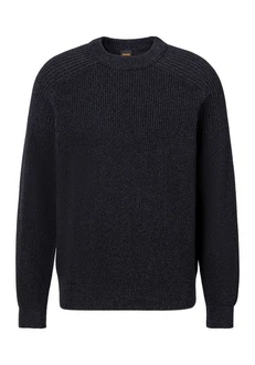 BOSS ORANGE Strickpullover Alamaka mit Rundhalsausschnitt Dunkelblau/Schwarz/Hellblau