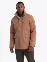 OMBRE Langjacke mit Stehkragen und Taschen Braun/Khaki/Beige