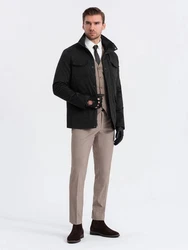 OMBRE Langjacke mit Stehkragen und Taschen Schwarz/Beige