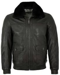 Lederjacke DMFjort - Herren Lederjacke Lammfellkragen Lammnappa schwarz