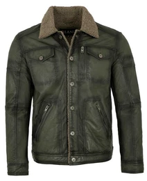 Lederjacke Hajo-2 - Herren Lederjacke Lammnappa Kunstfell grn antik