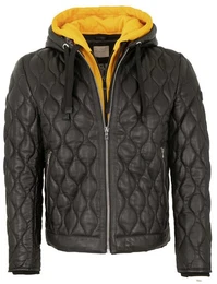 Lederjacke BGT/ 046 - Herren Lederjacke Steppjacke Lammnappa schwarz / gelb