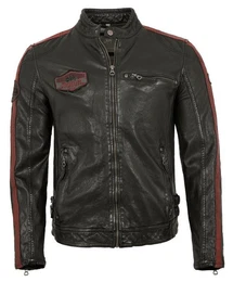 Lederjacke GMRic - Herren Lederjacke Bikerjacke Lammnappa schwarz