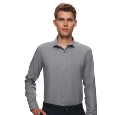 D'S DAMAT Langarmhemd Twn Slim Fit Oxford-Hemd Grau/Dunkelgrau/Hellgrau